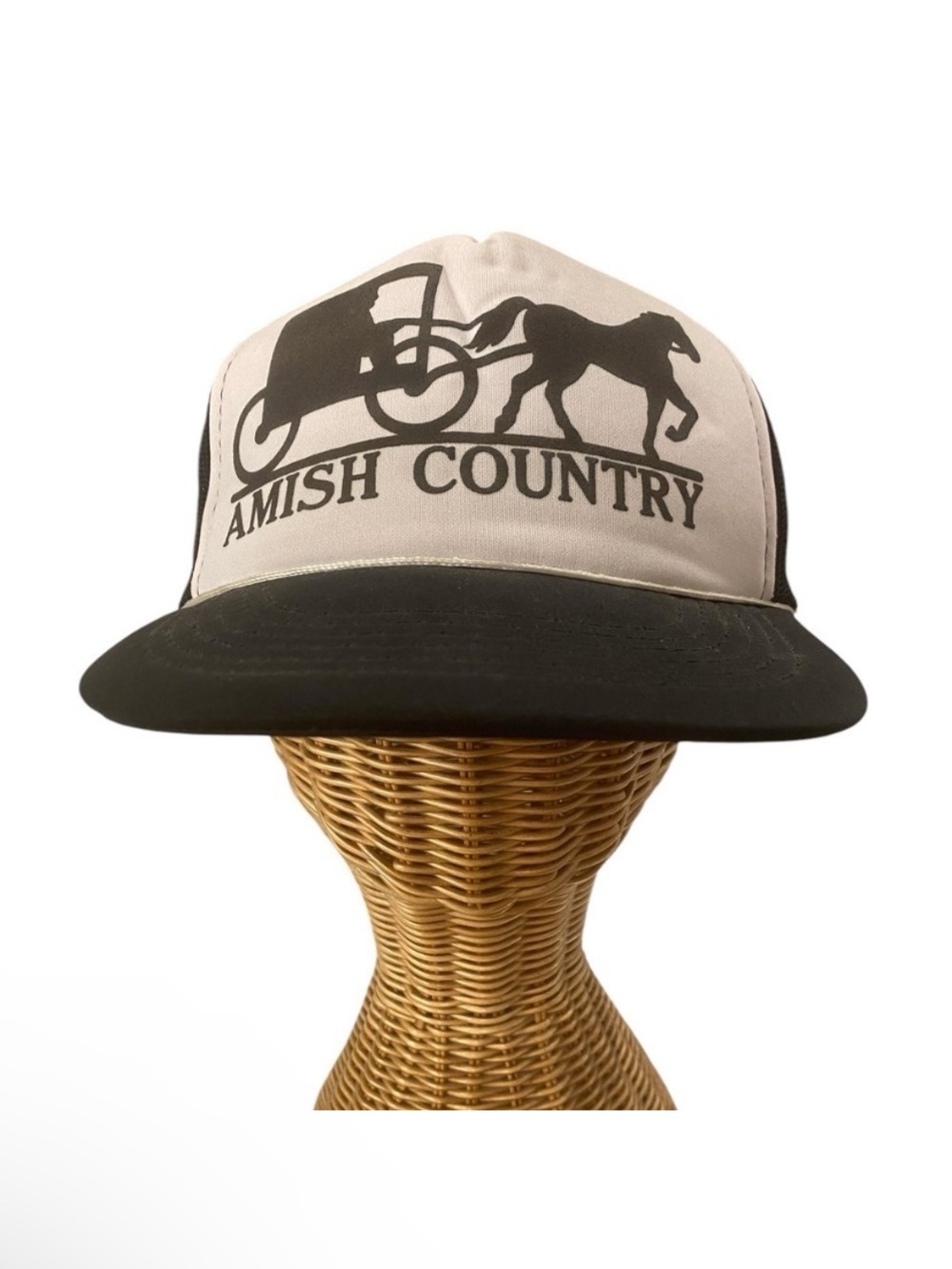 Amish Country Vintage 80s Trucker Hat One Size Black White Skater Retro